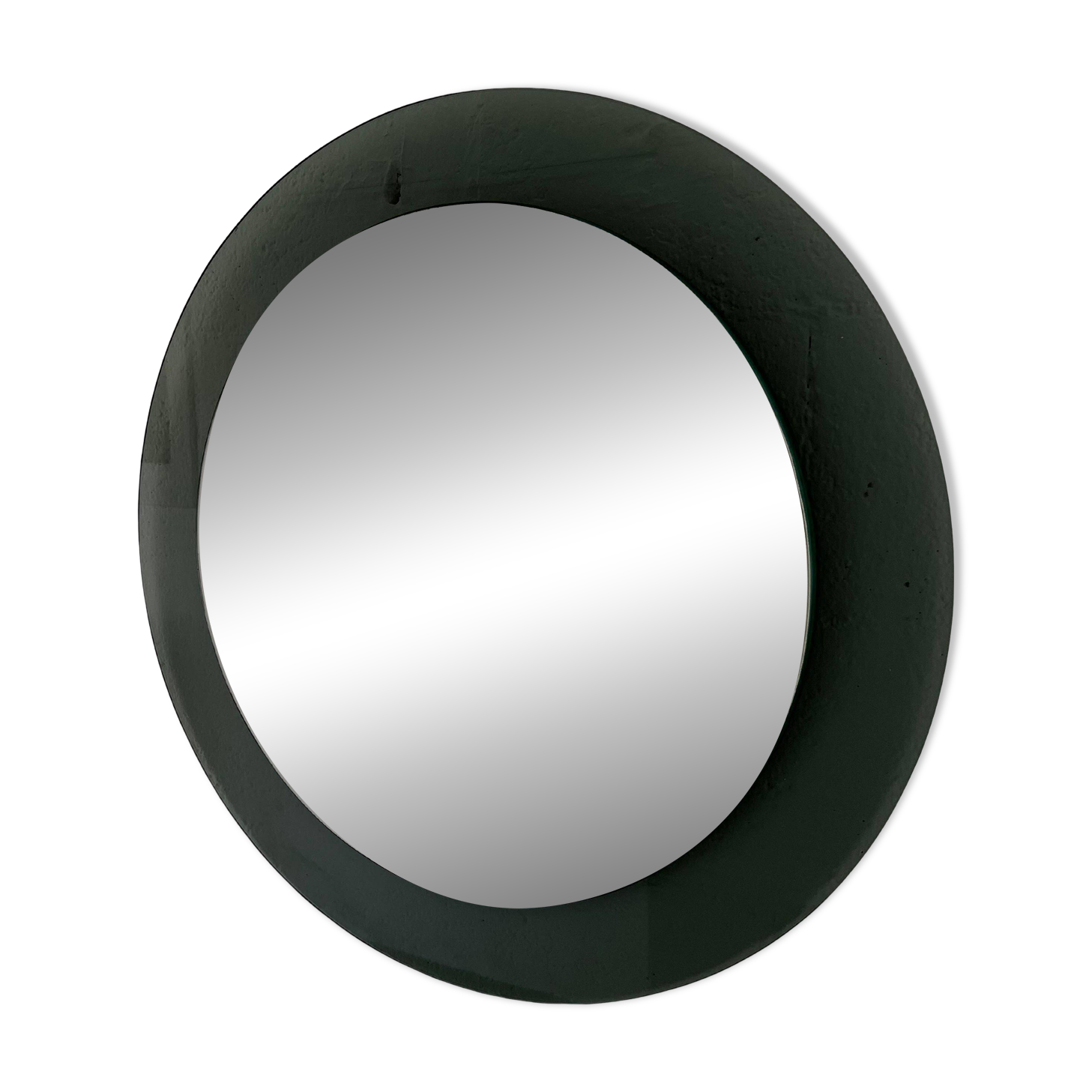 Decorative round wall mirror in smoked glass, Space Age Italian collectible