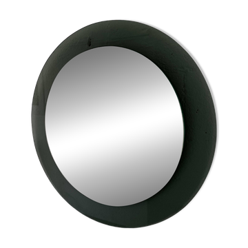 Decorative round wall mirror in smoked glass, Space Age Italian collectible