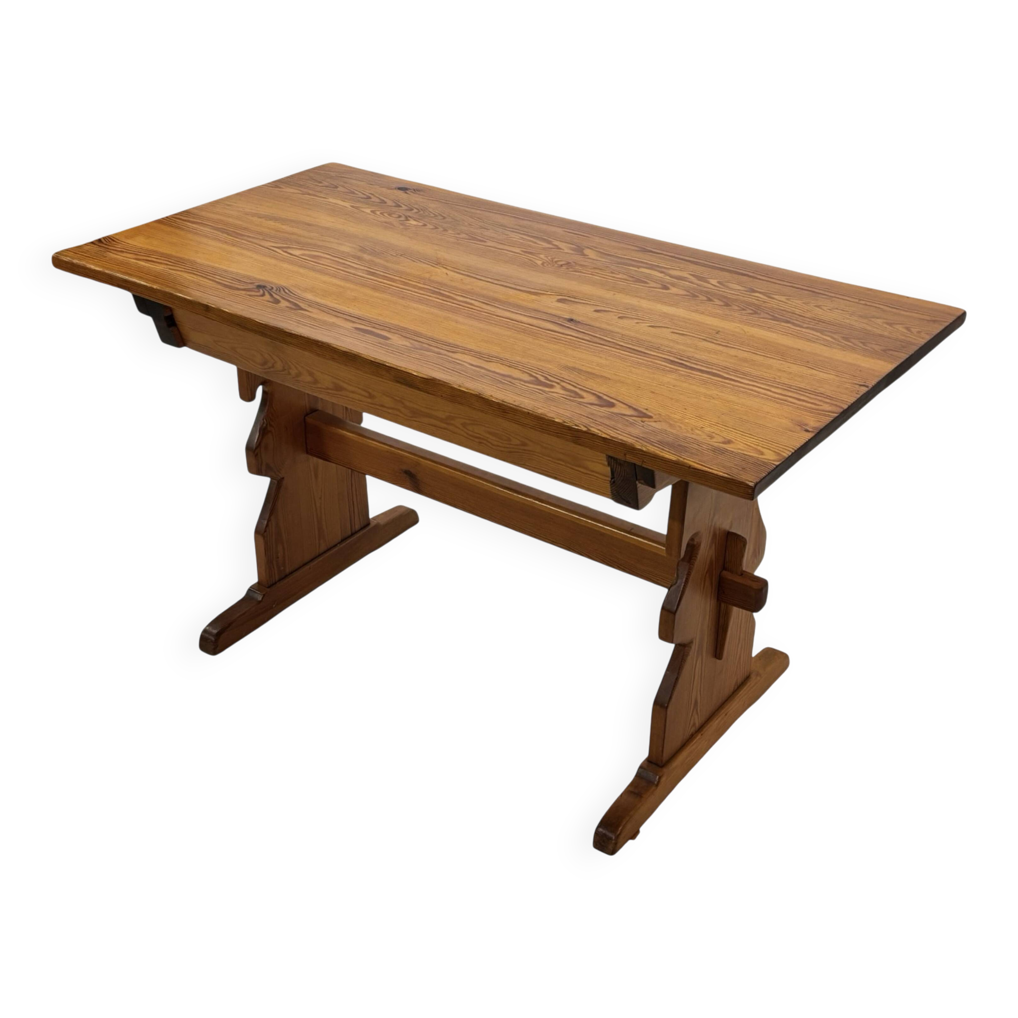 Vintage Pinewood Dining Table Desk with Drawer 60s Design