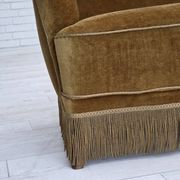1960s, Danish 3-seater sofa, honey-yellow furniture velour, beech wood.