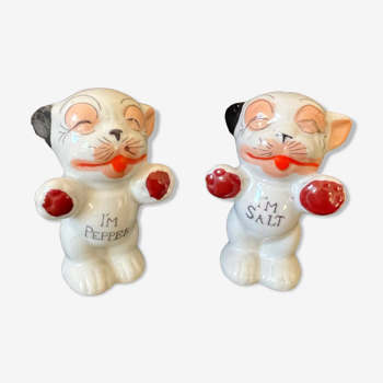 Salière ou poivrier bonzo porcelaine chien bouledogue sel poivre chiot japon art déco