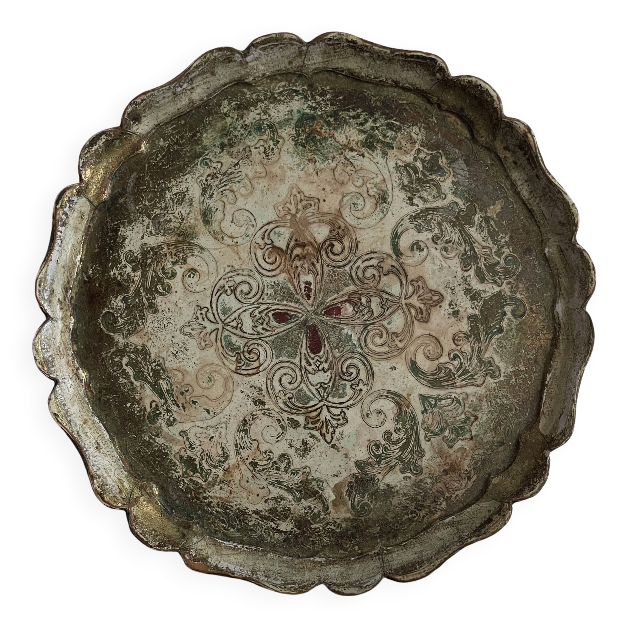 Vintage Florentine tray in gold and green wood