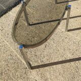 Elliptical coffee table circa 1970 in chromed metal and smoked glass