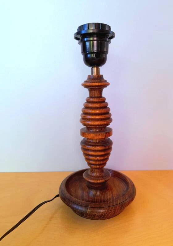 Turned wood lamp
