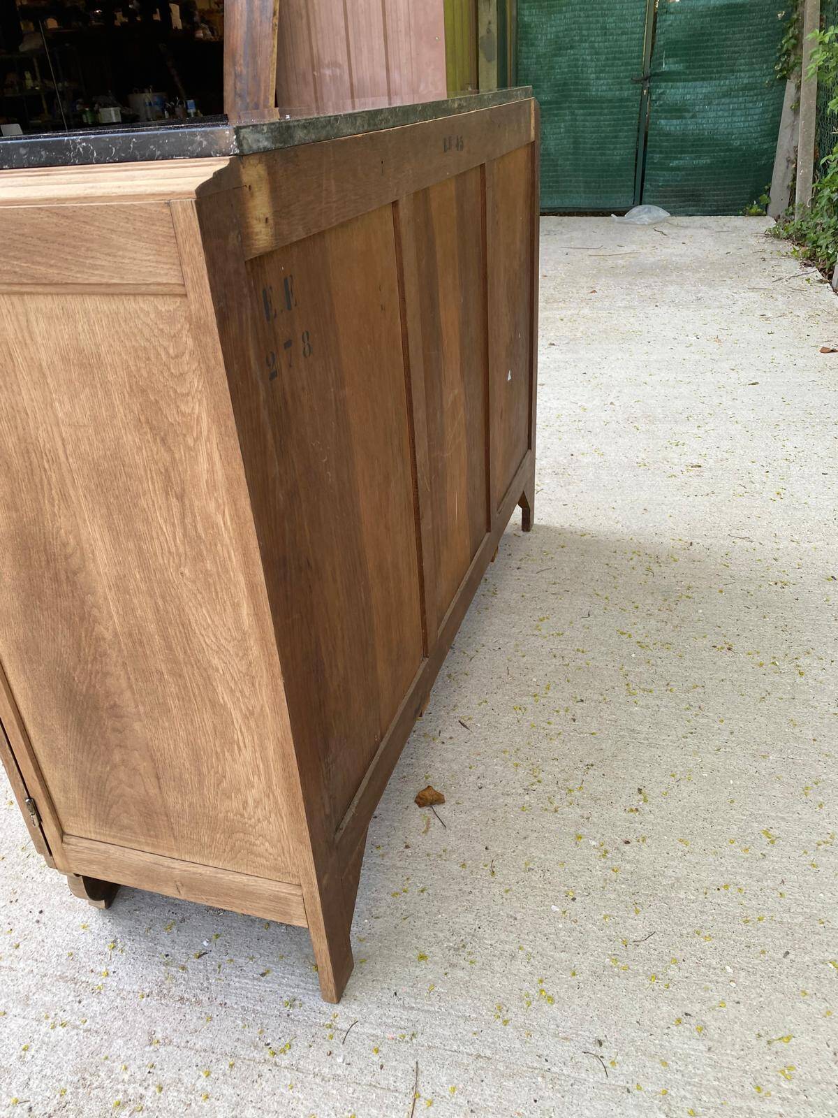 Renovated vintage Parisian art deco sideboard in solid oak and marble 1930