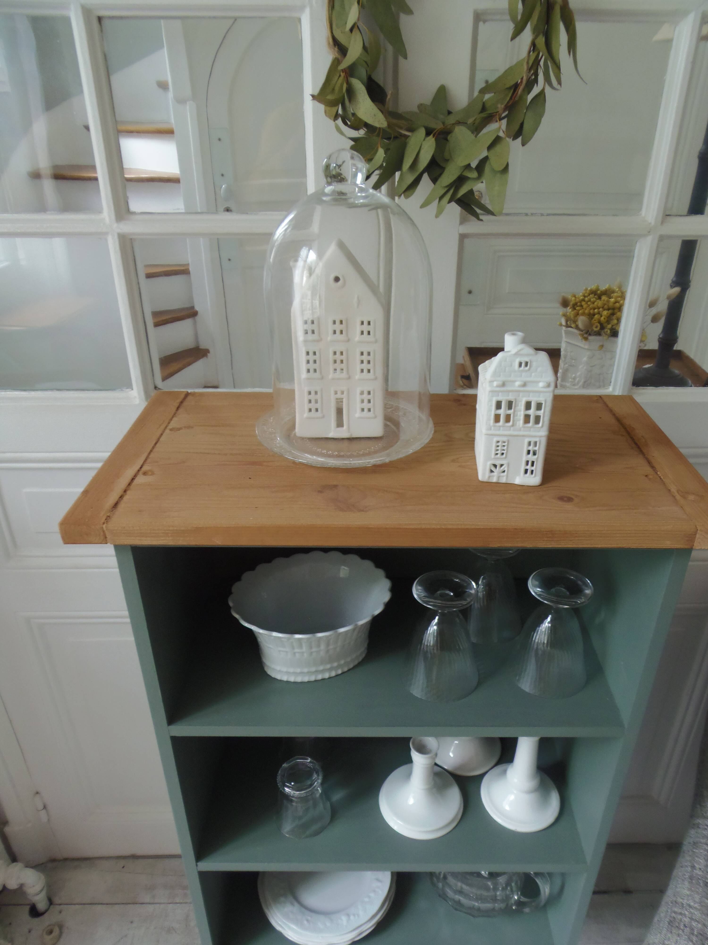 Small vintage bookcase enhanced in smoky green