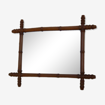 Joli miroir avec cadre en bois tourné imitation bambou