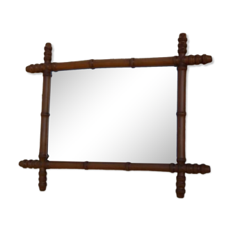 Joli miroir avec cadre en bois tourné imitation bambou