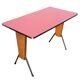 bistro table, red formica tray, black steel compass feet