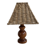 Wooden lamp, rope shade, 70s