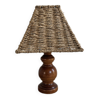 Wooden lamp, rope shade, 70s