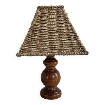 Wooden lamp, rope shade, 70s