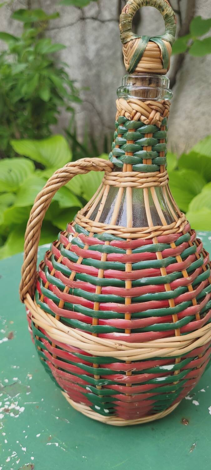 Glass and rattan carafe