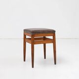 Art Deco wooden stool with leather top, Belgium ca. 1920