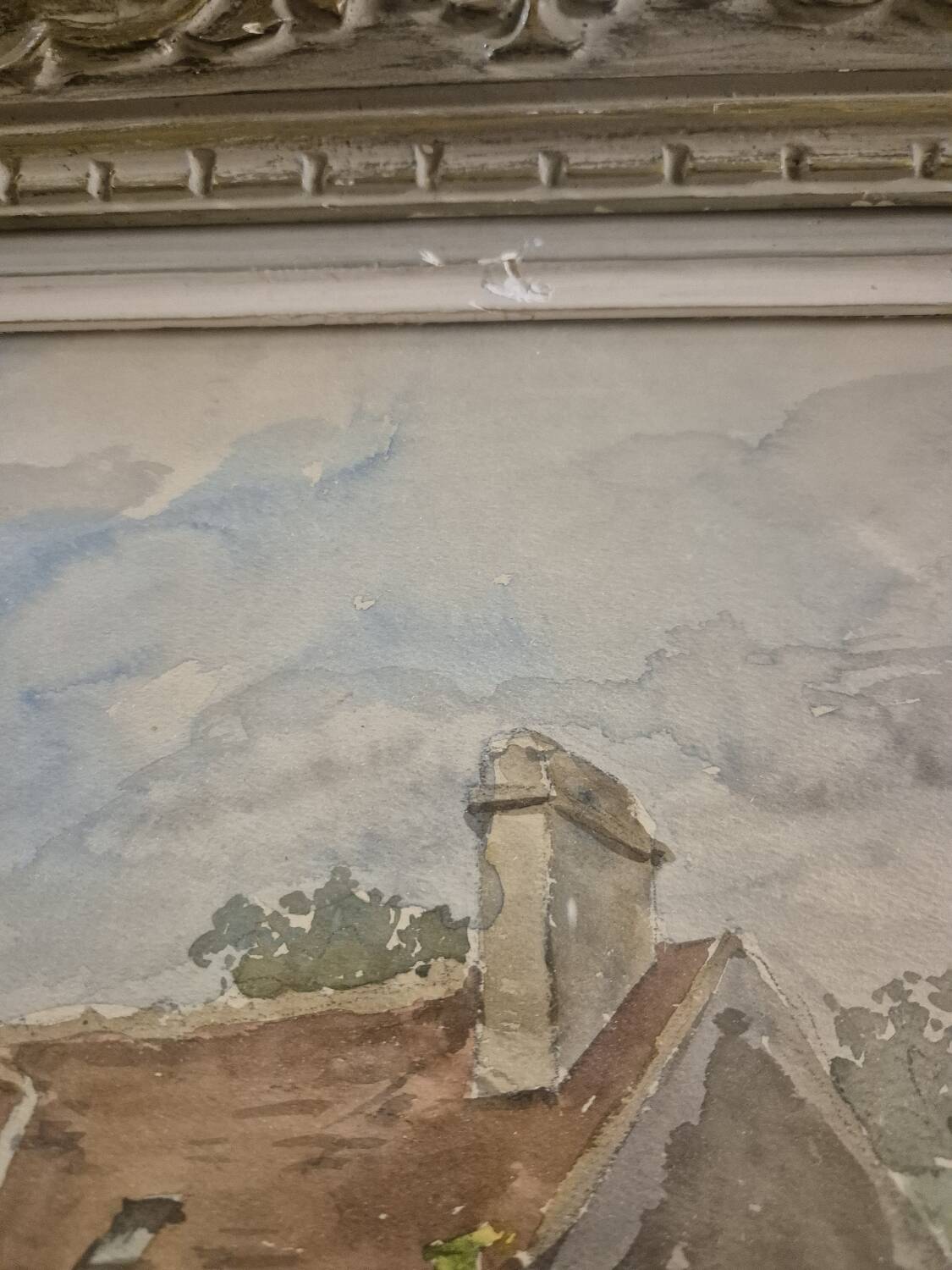 Watercolor landscape painting signed Robert Rutz original Montparnasse frame