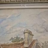 Watercolor landscape painting signed Robert Rutz original Montparnasse frame