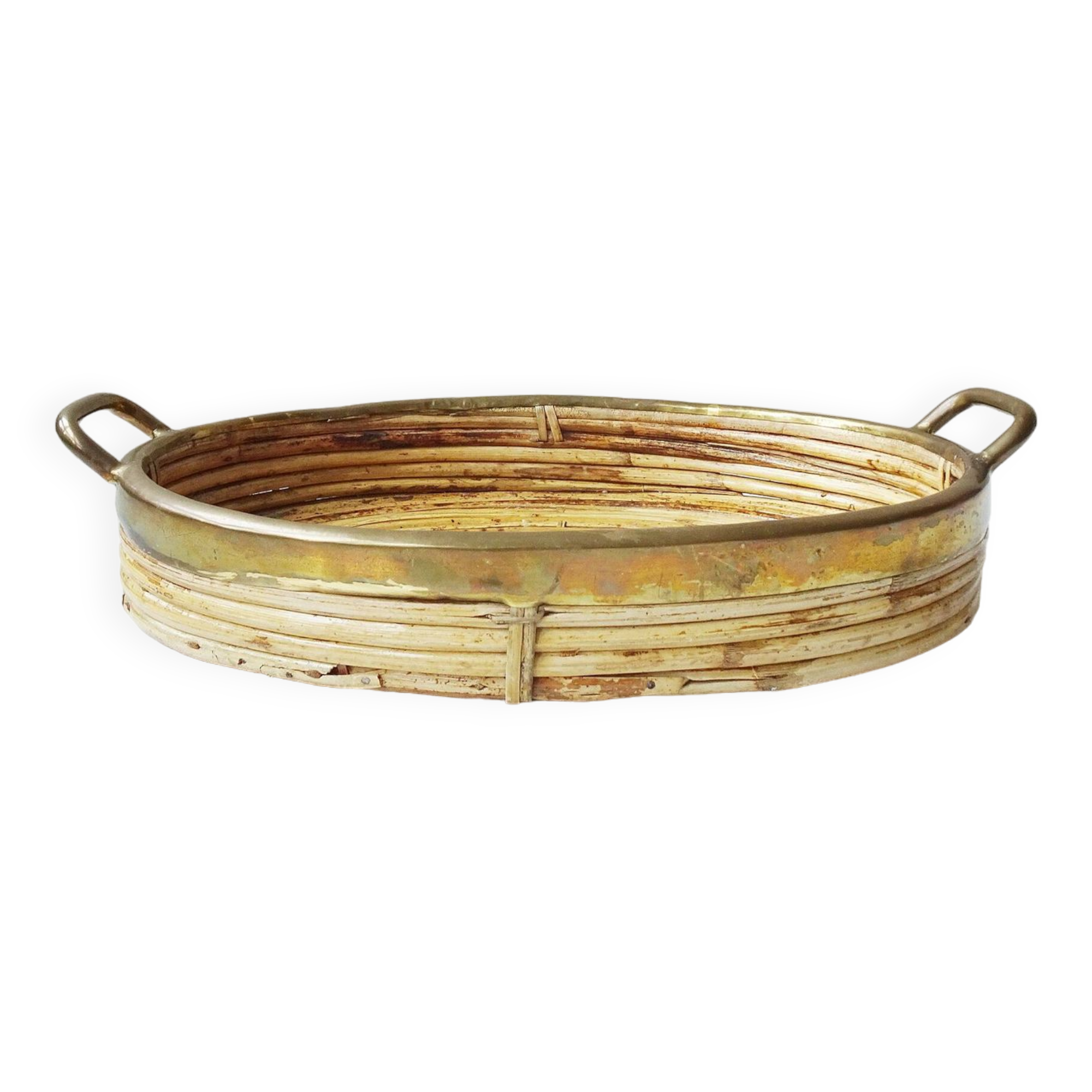 Rattan and brass tray, Gabriella Crespi style serving tray ​