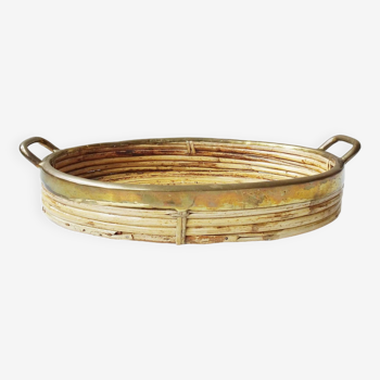 Rattan and brass tray, Gabriella Crespi style serving tray ​