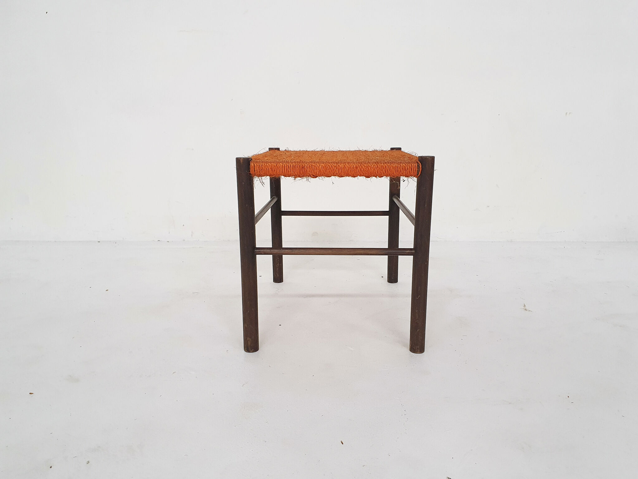 Mid-century sisal and wooden stool, The Netherlands 1950's