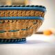 Presentation basket in woven and hand-painted wicker