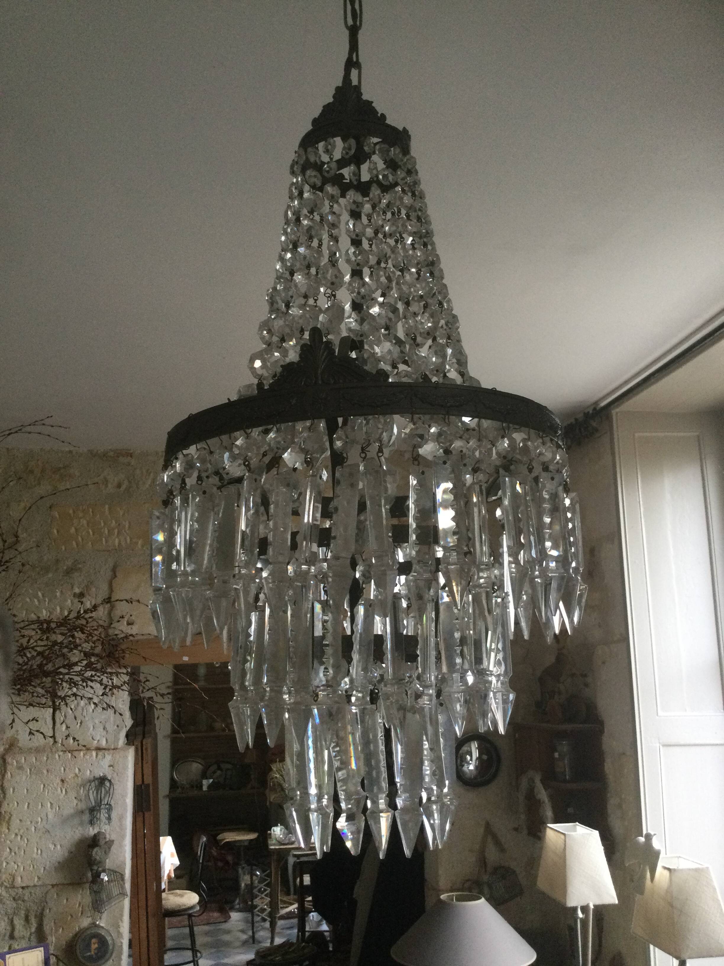 Lustre montgolfière ancien à pampilles