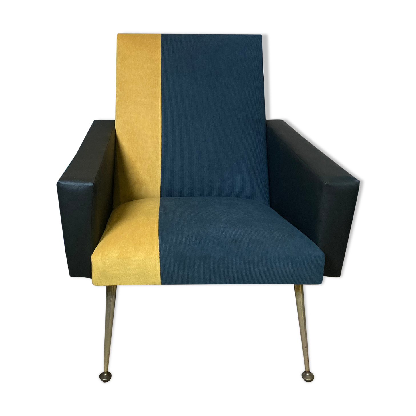 Armchair 70's velvet and leather