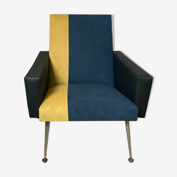 Armchair 70's velvet and leather