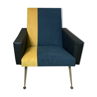 Armchair 70's velvet and leather