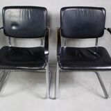 Set of 4 vintage tubular steel lounge chair