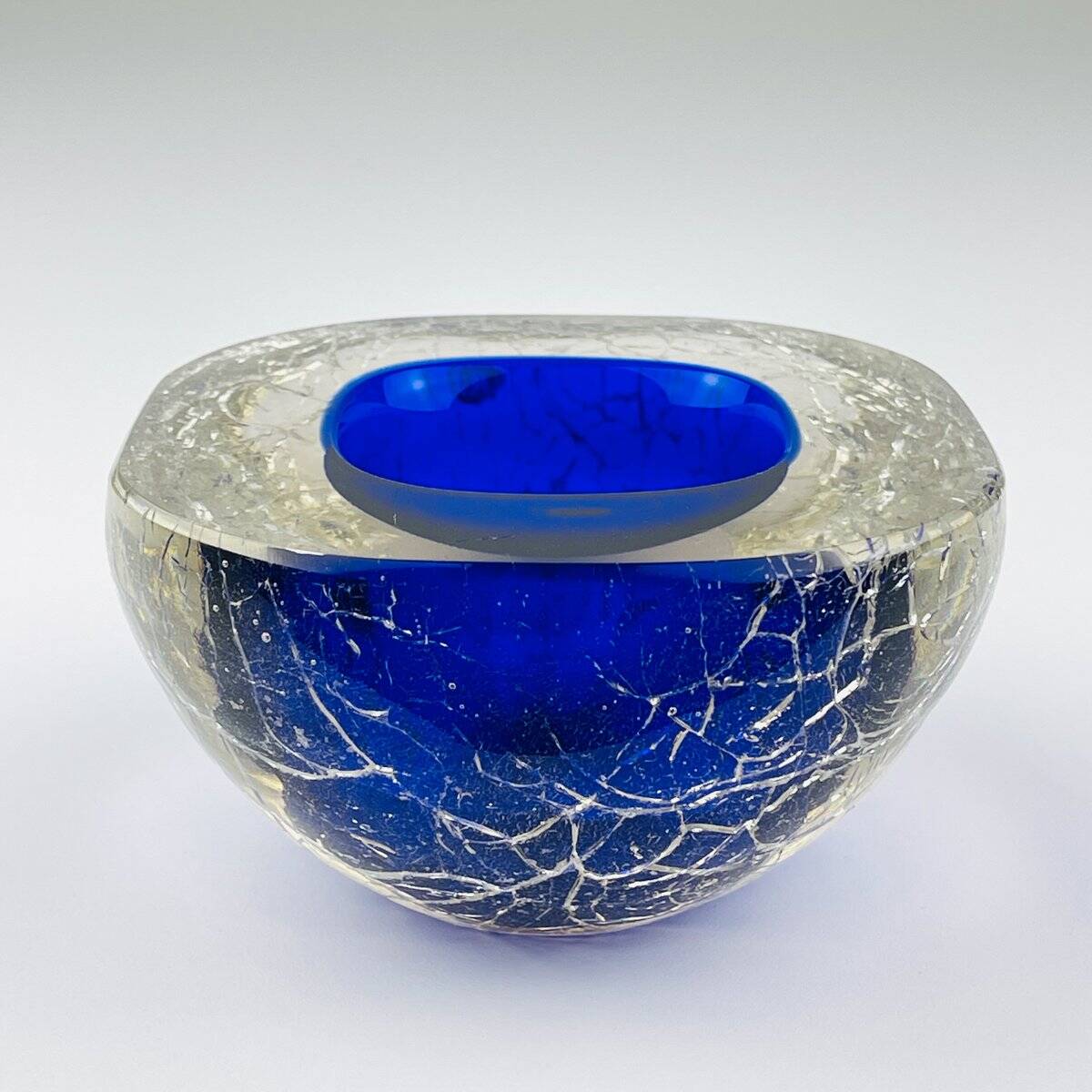 Vintage blue Italian Murano glass ashtray, 1980s