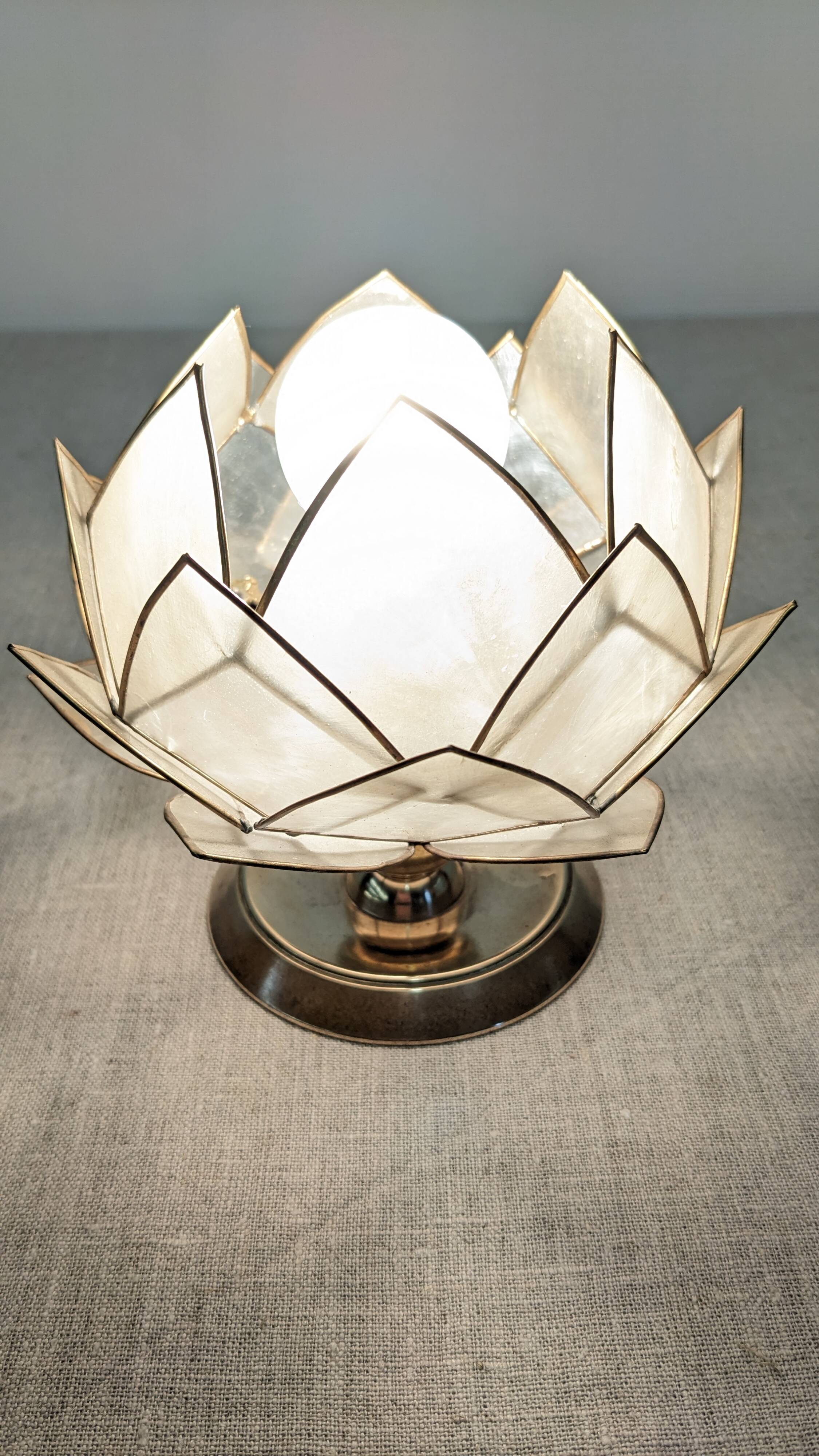 Pair of mother-of-pearl lotus flower bedside or mood lamps