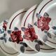 6 Digoin Sarreguemines Sobral plates in raspberry and grey-blue.