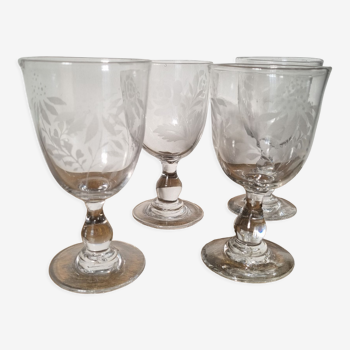 Antique hand-blown and engraved stemmed glasses