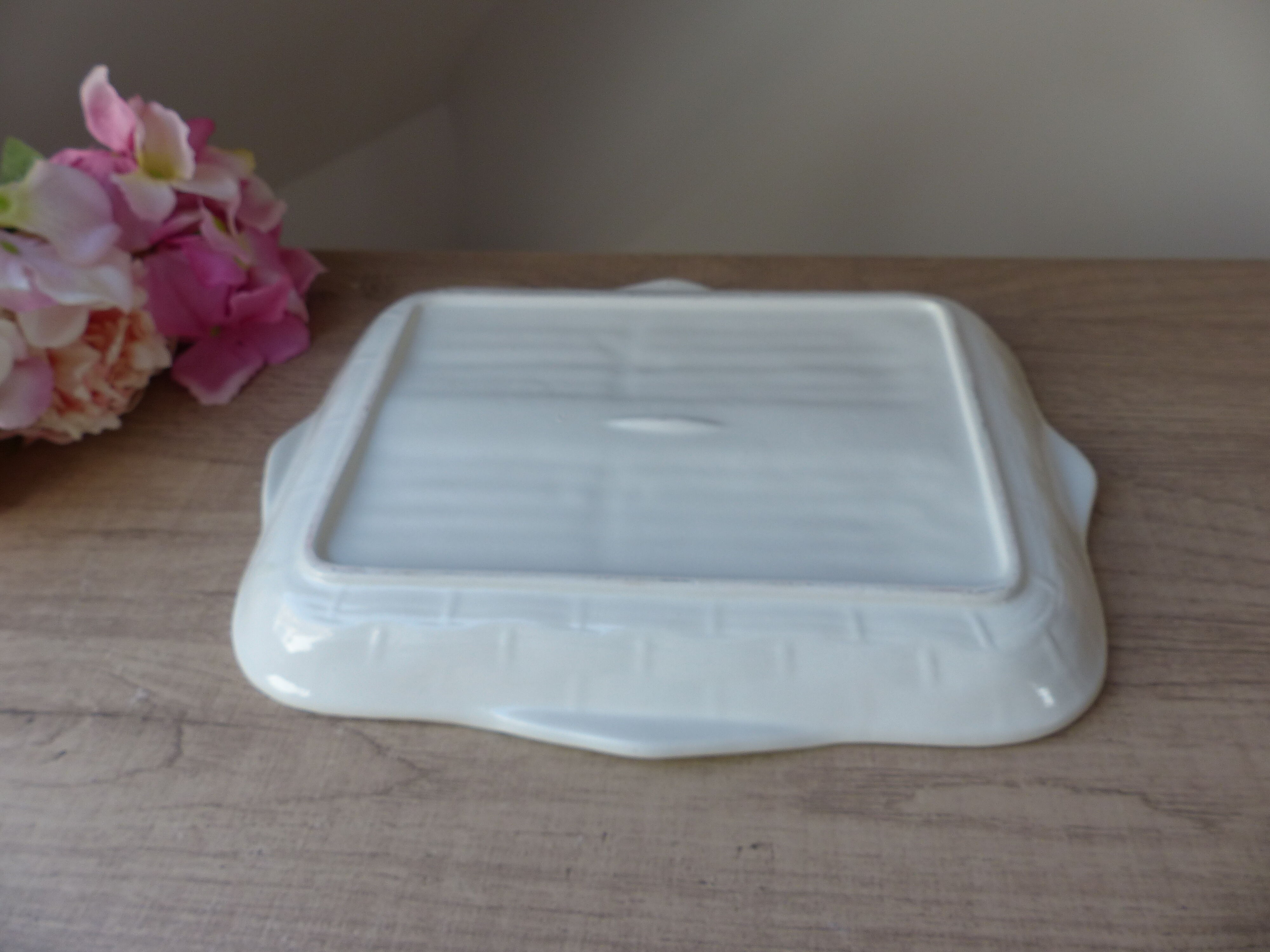 Antique asparagus dish - vintage slurry ceramic