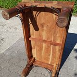 Medieval-inspired red oak coffee table with ironwork
