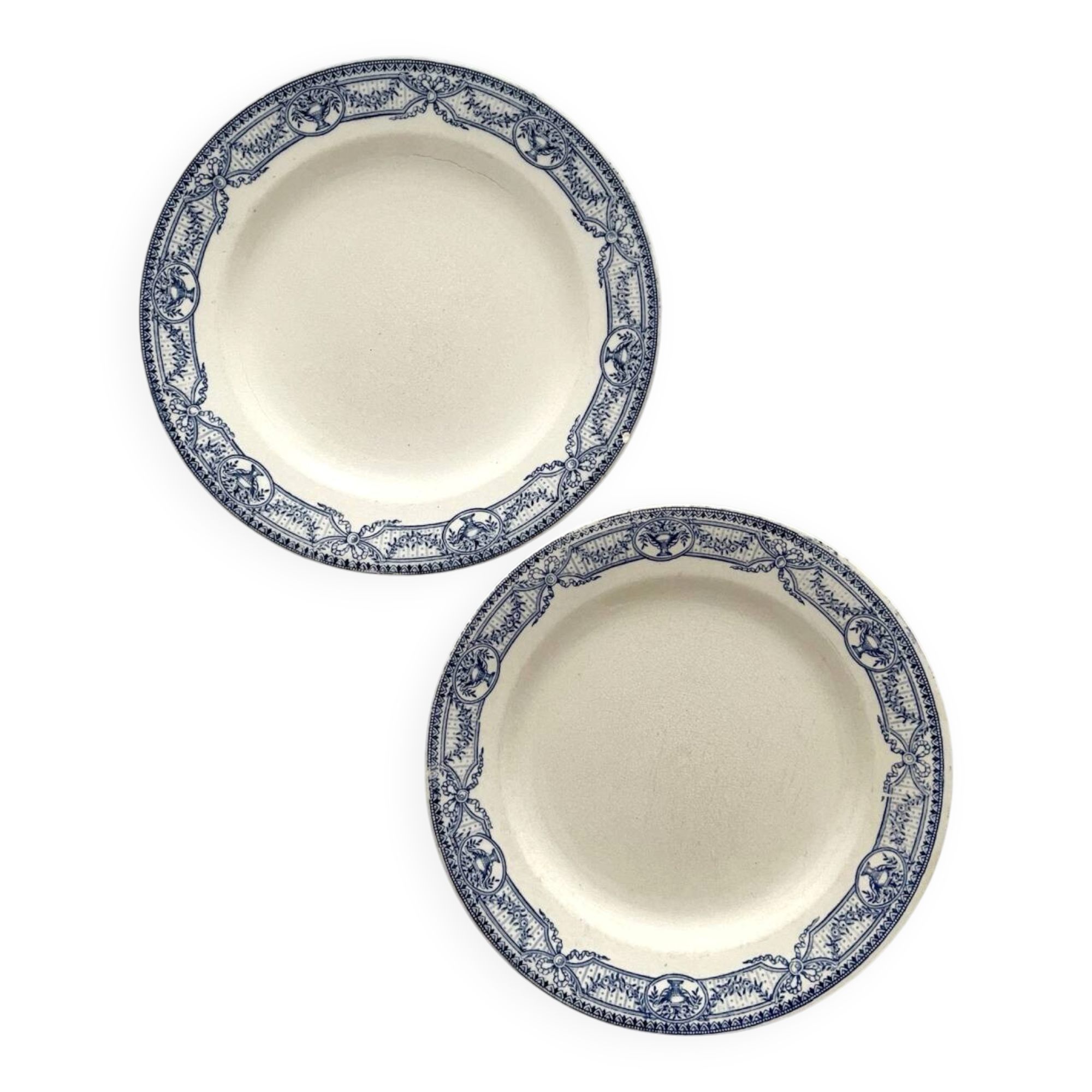 2 antique flat plates made of ironstone "Directoire" Salins