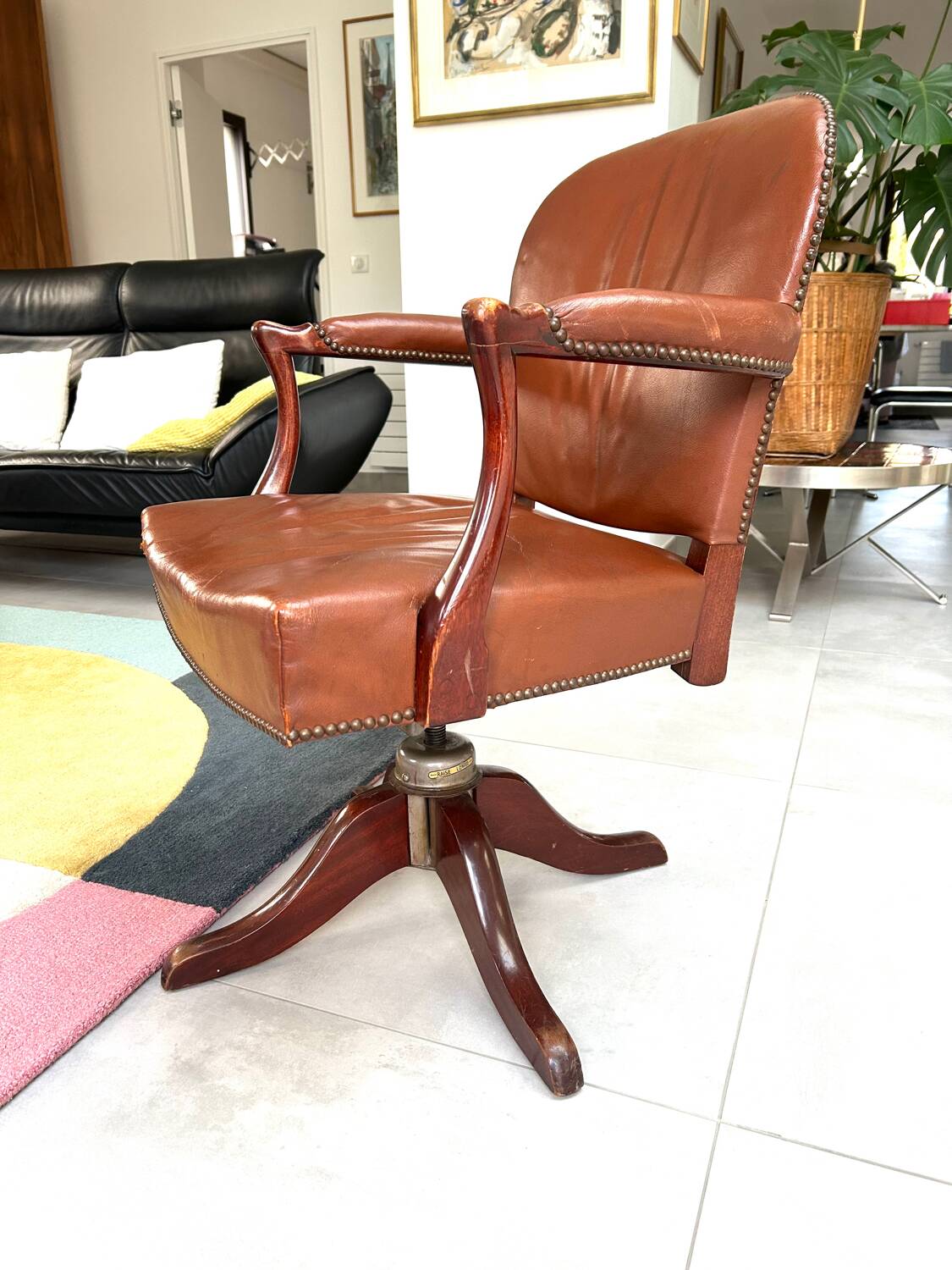 Fauteuil bureau  acajou et cuir Maple made in England