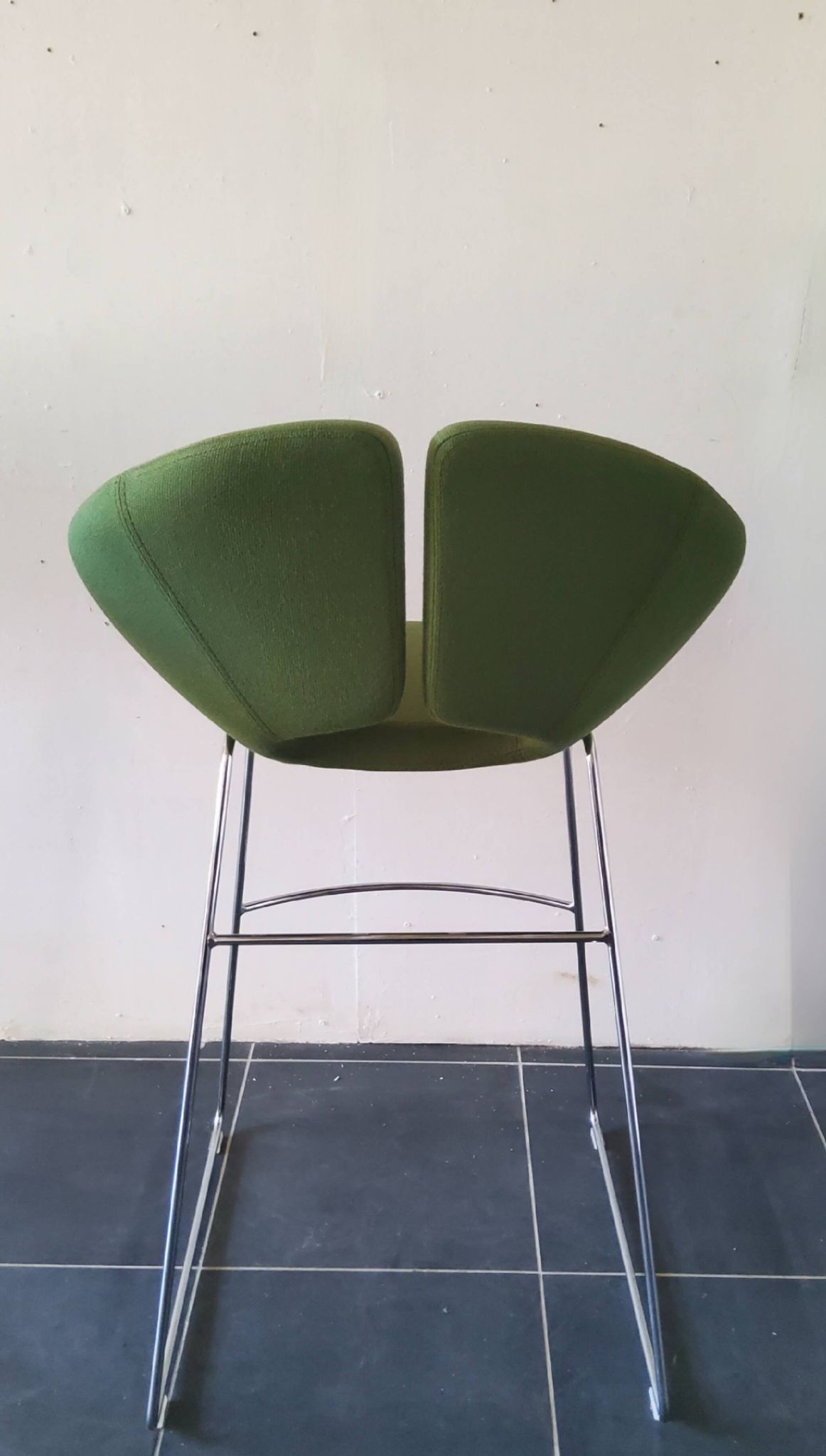 Artifort Chrome Stool and Green Fabric by Patrick Norguet