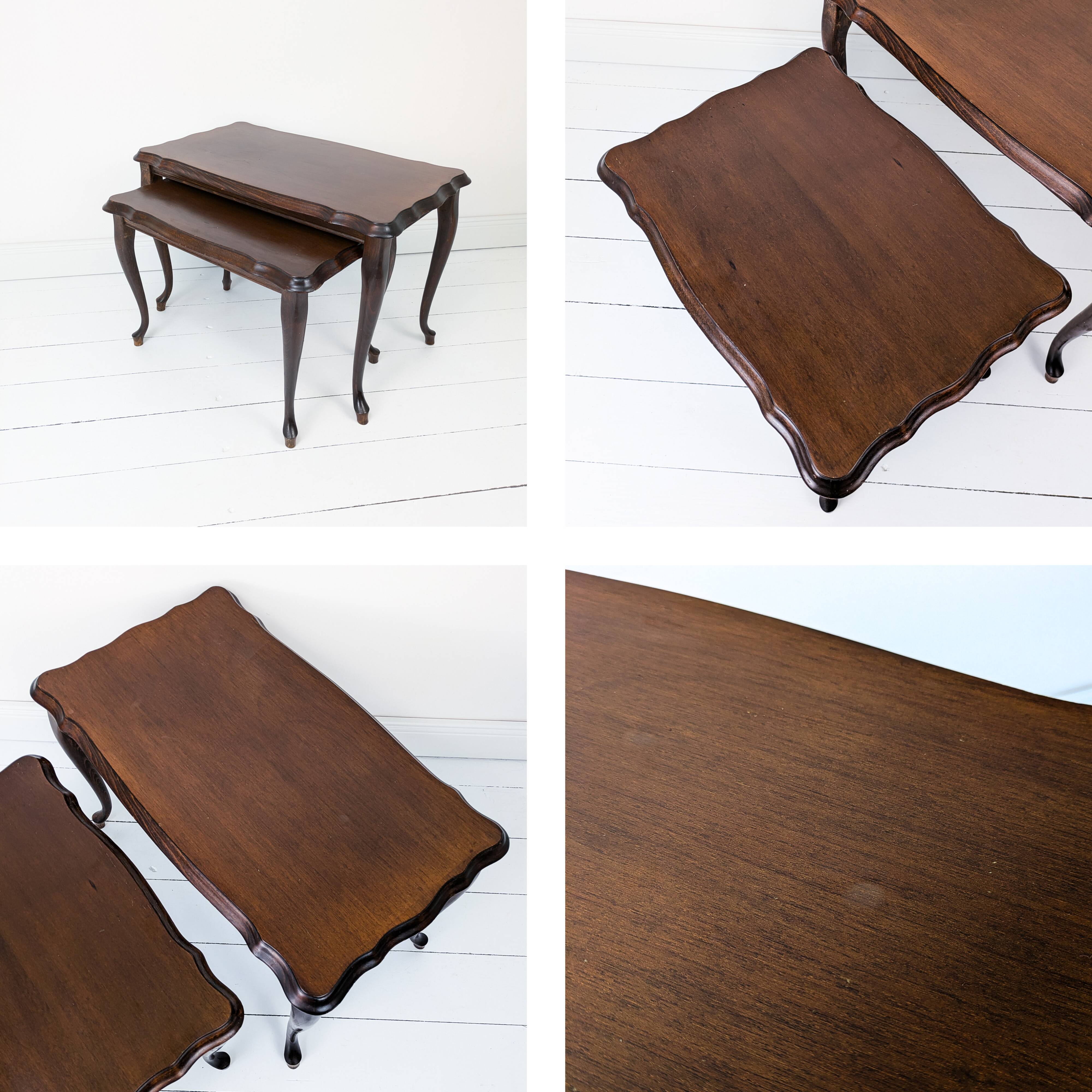 Lot de 2 tables d'appoint tables gigognes Chippendale courbes rectangulaires vintage midcentury ban