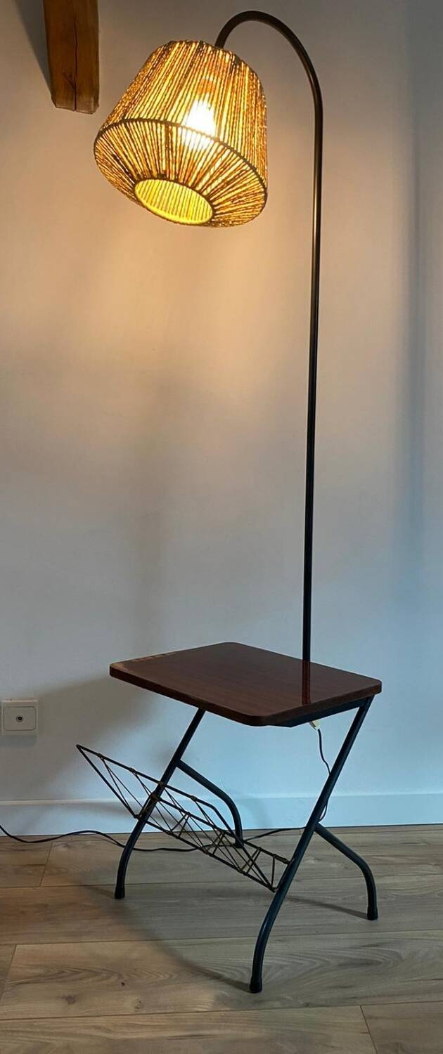 Floor lamp with magazine rack and shelf 50's