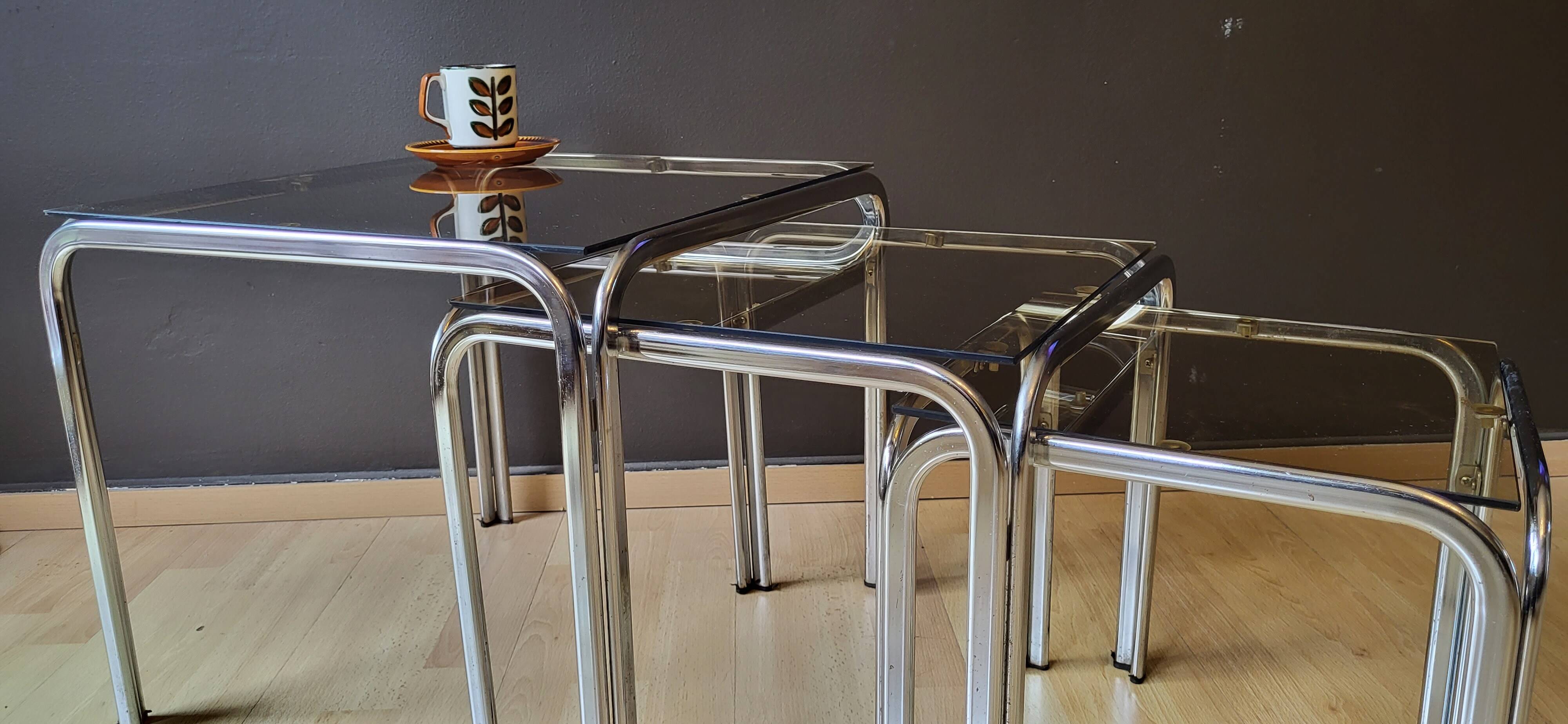 3 Vintage Chrome Nesting Coffee Tables 70'