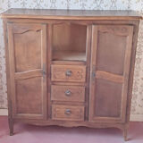 Haberdashery workbench with two doors and three drawers.