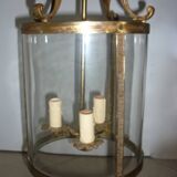 Antique glass and brass lantern pendant light, 3 lights
