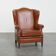 Cognac-Colored Cowhide Leather Wingback Chair in English Style