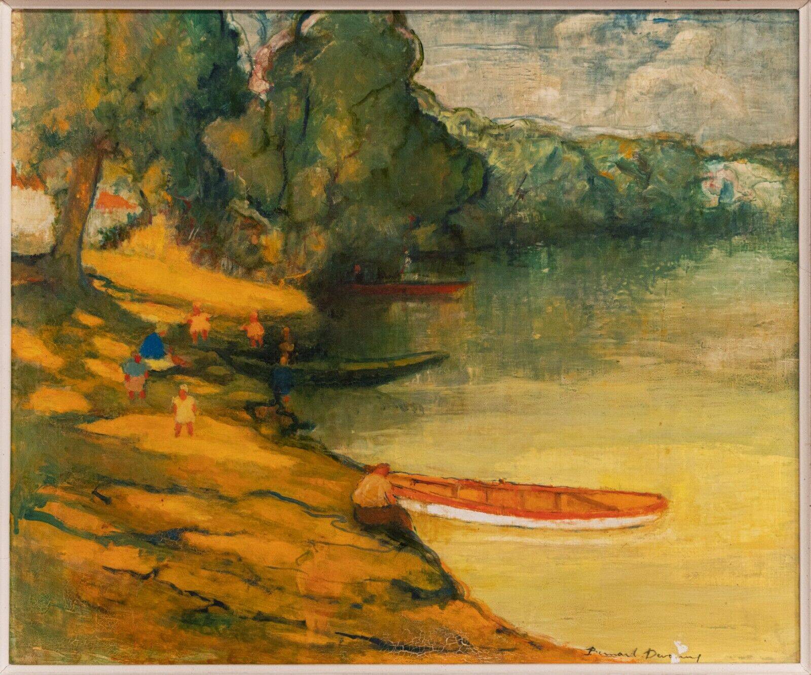 Oil on panel by bernard devanne nantes at the water's edge