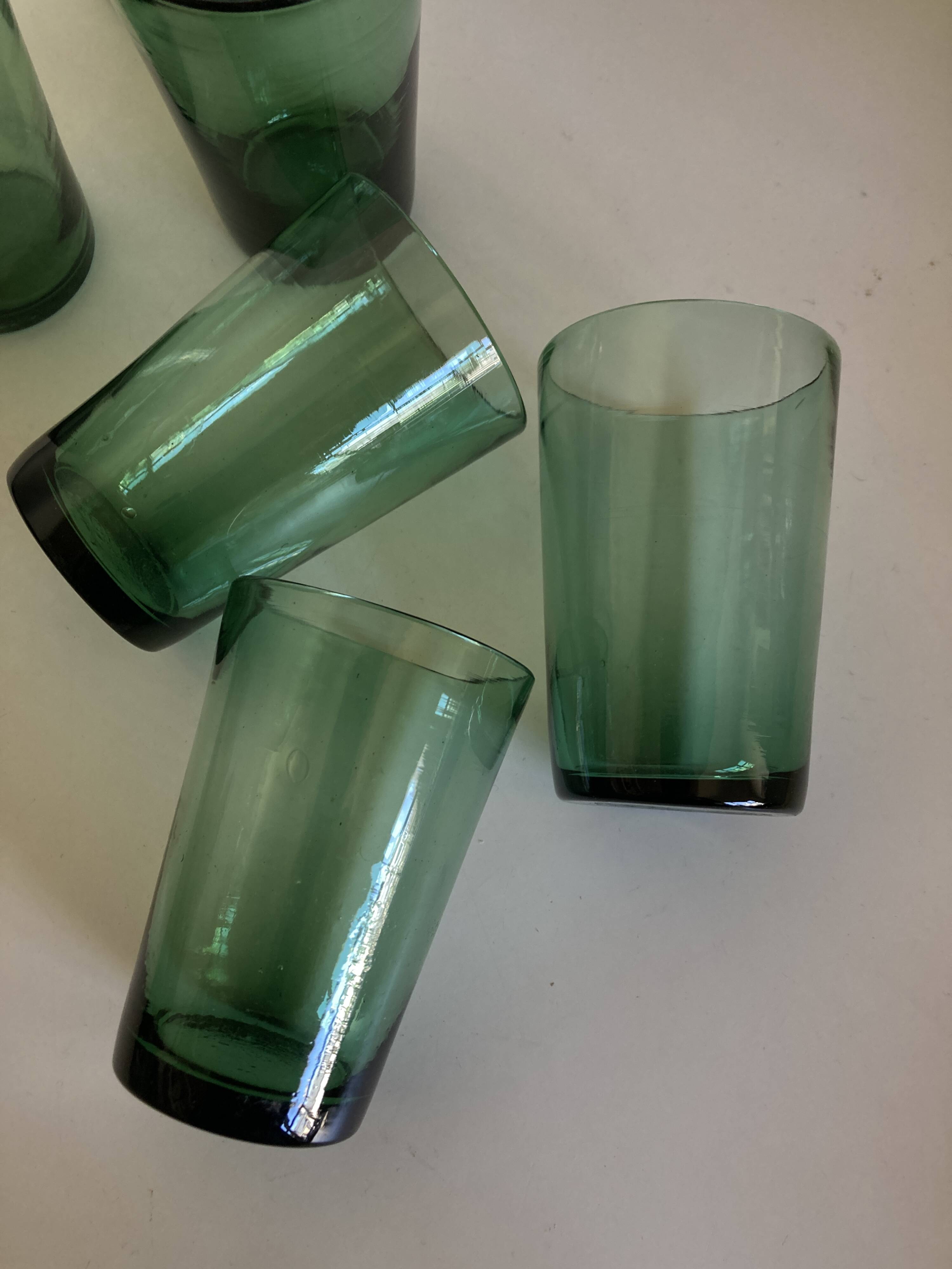 Set of 6 green rosemary blown tumbler glasses 1960