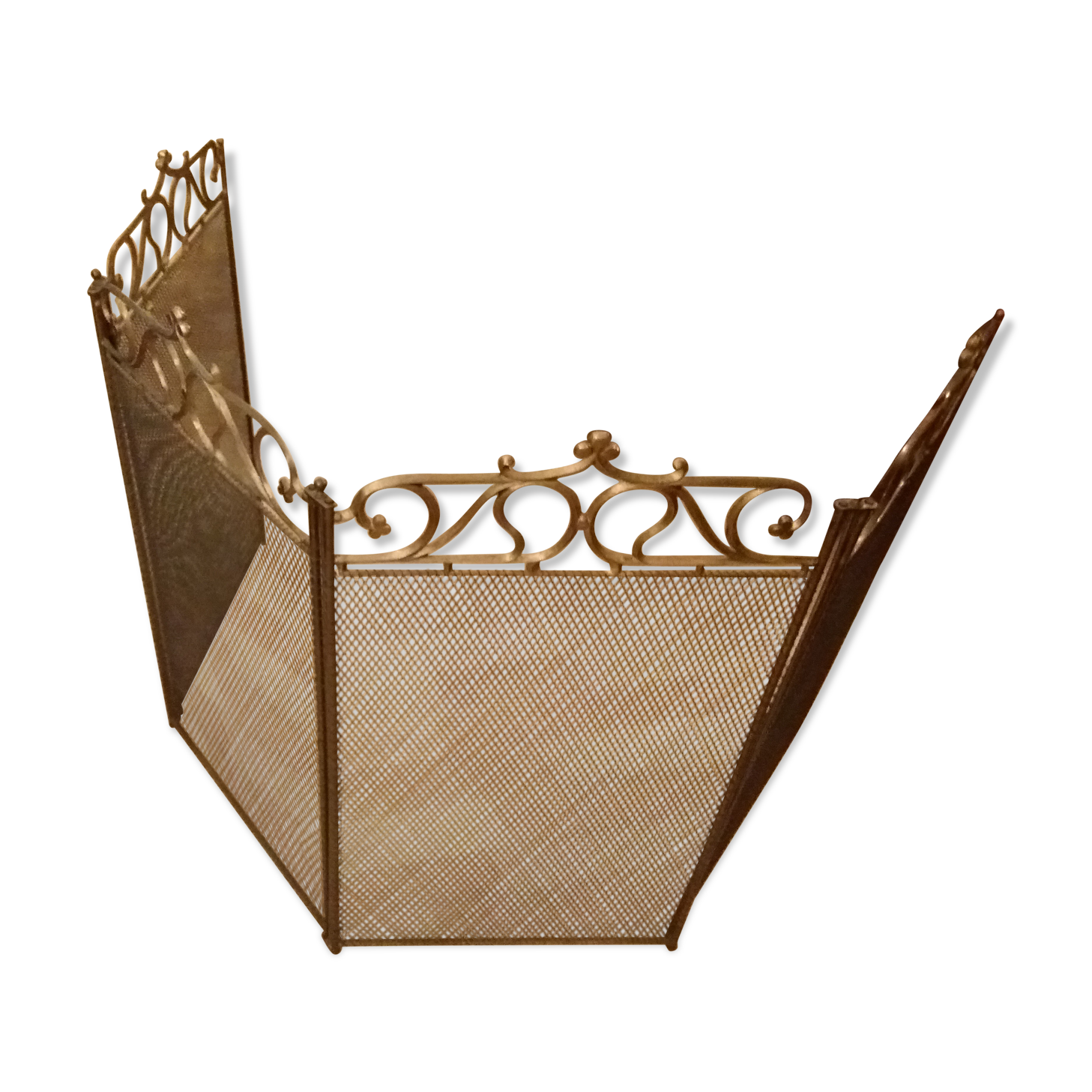Firewall in 4 elements of style neo Gothic bronze and iron mesh in perfect condition and time 1950