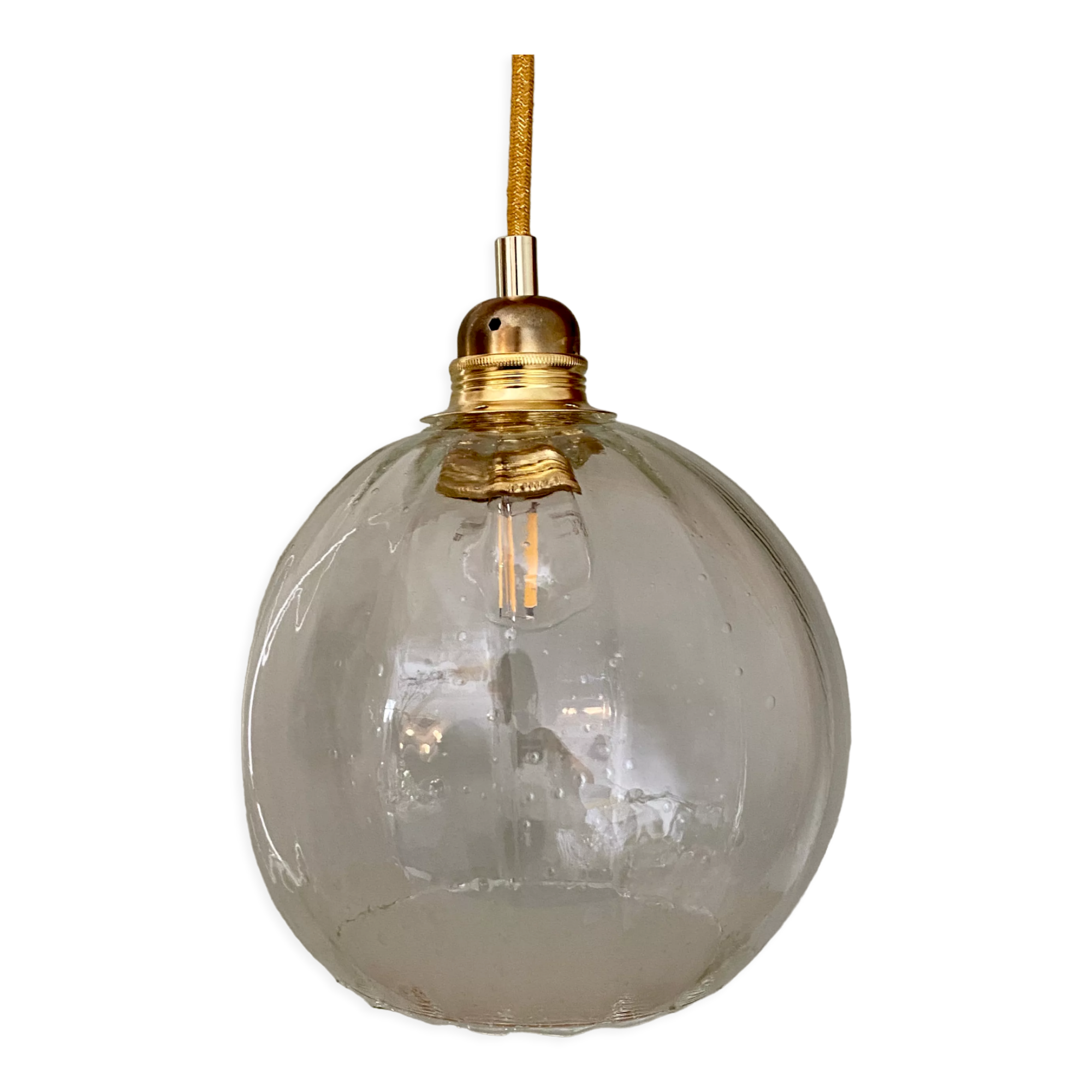 Vintage globe pendant lamp in slightly bubbled glass