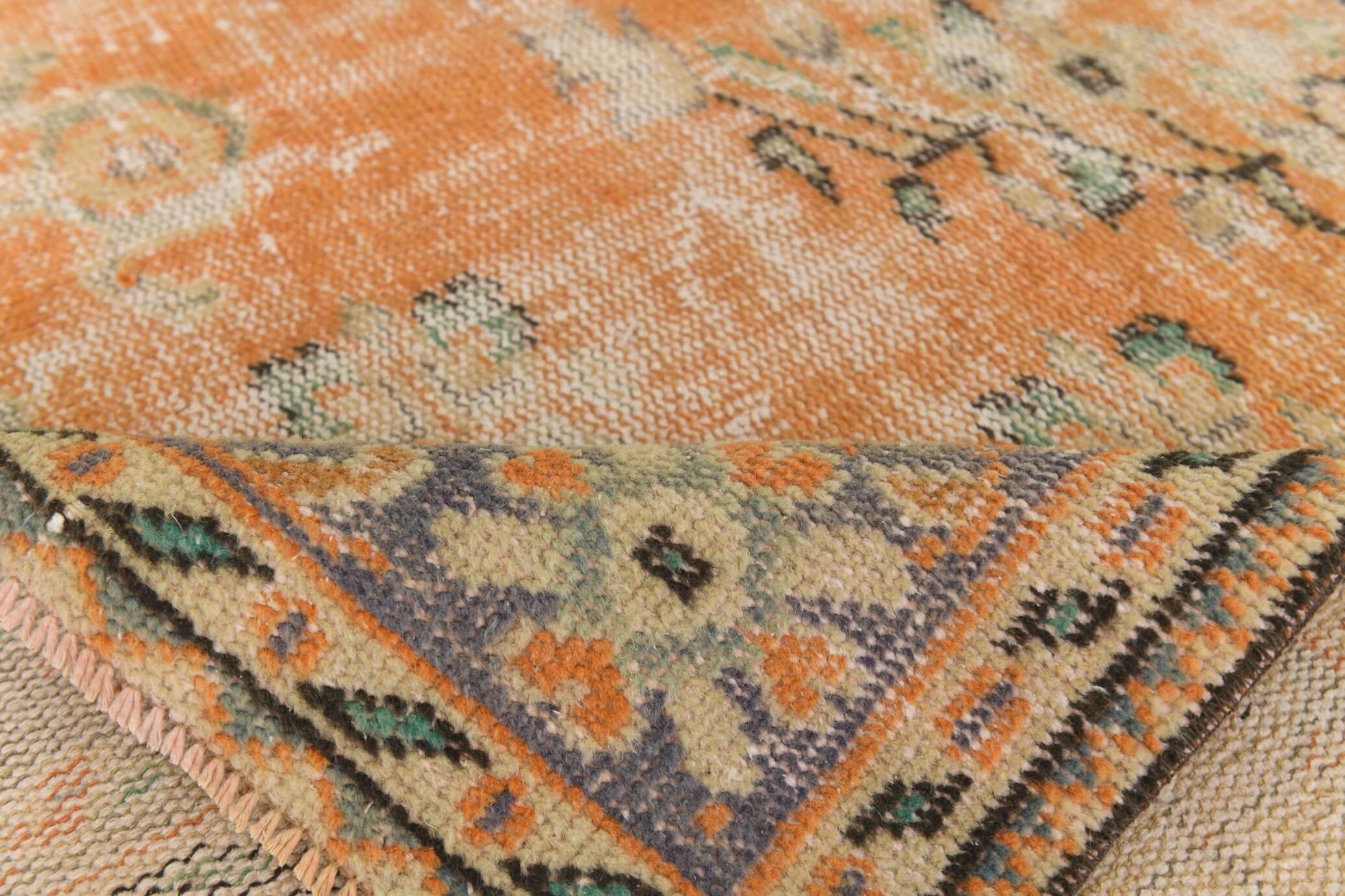 6x10 Peach Orange Large Vintage Rug, 184x290 Cm