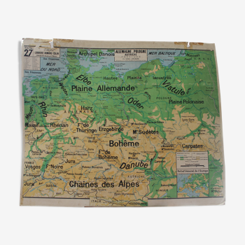 Carte scolaire ancienne N°27 « Allemagne, Pologne, Autriche – Physique" /N°28  Politique